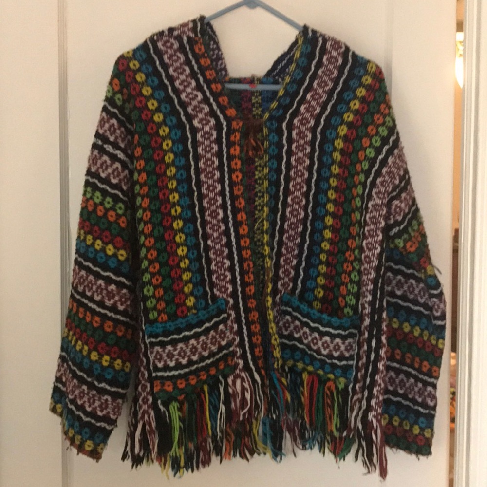 Hooded Poncho - so warm and colorful! COACHELLA